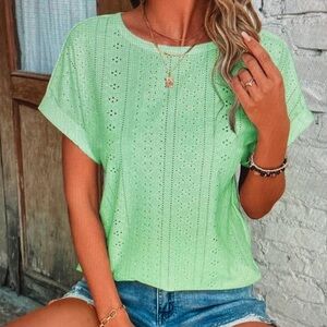 Women's Green Eyelet Top